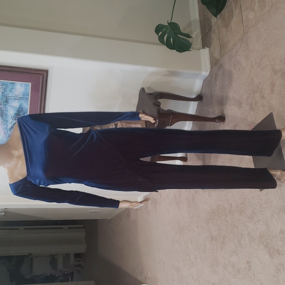 Geneva s irredescent asymmetrical top wide leg pant stretchy velour - Picture 6 of 9